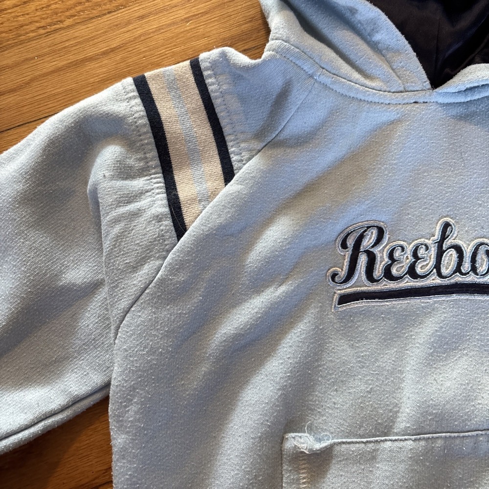 Reebok Vintage Youth M‎ Baby Blue Long Sleeve Hoodie Hooded Sweatshirt - Picture 4 of 8